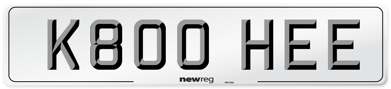 K800 HEE Number Plate from New Reg